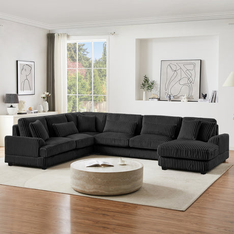 Modern Oversized U-shaped Sectional Sofa with Chaise Lounge Upholstered in Soft Black Corduroy - sold by Home Elegance USA