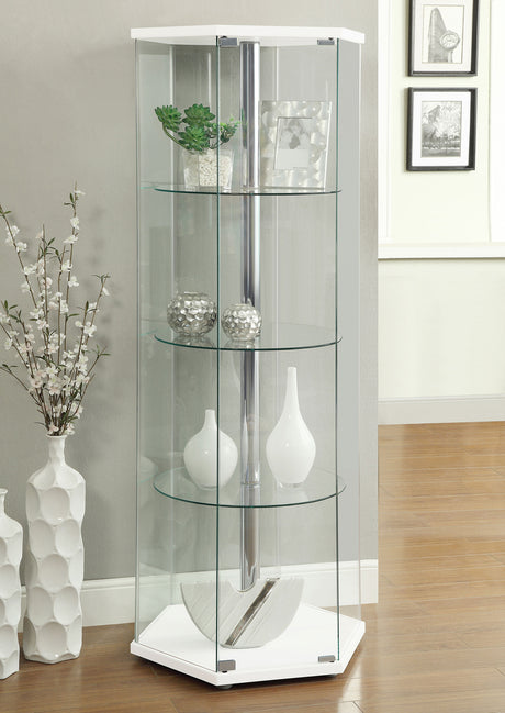 Curio Cabinet - Zahavah 4-shelf Hexagon Shaped Curio Cabinet White and Clear