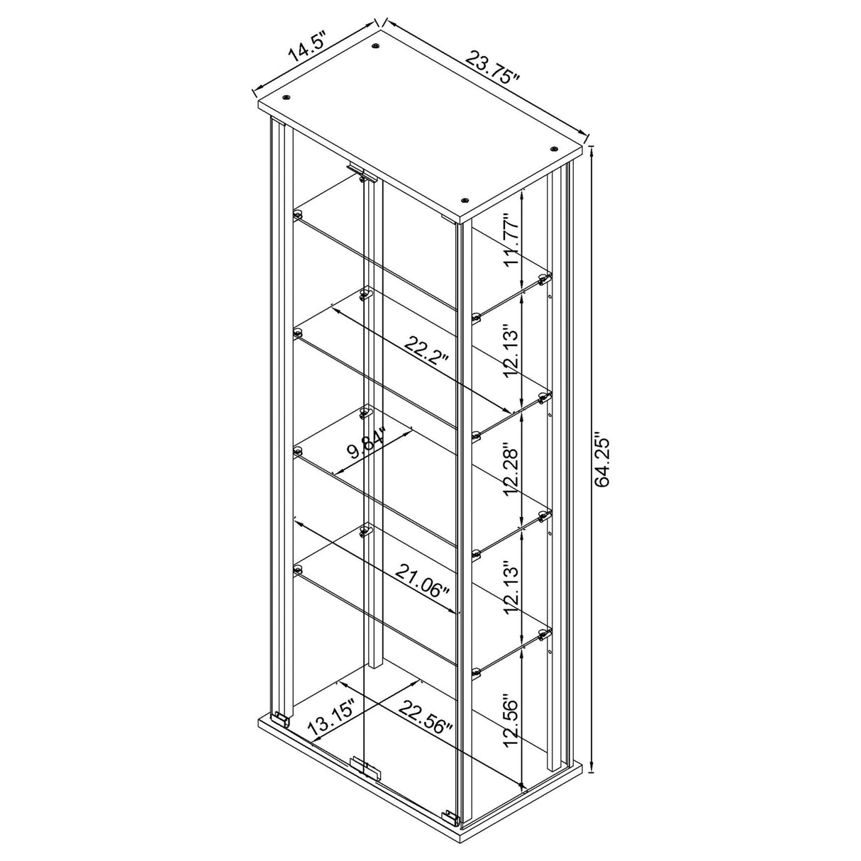 Delphinium 5 - shelf Glass Curio Cabinet Black and Clear | Coaster - 950170 - Home Elegance USA - 11