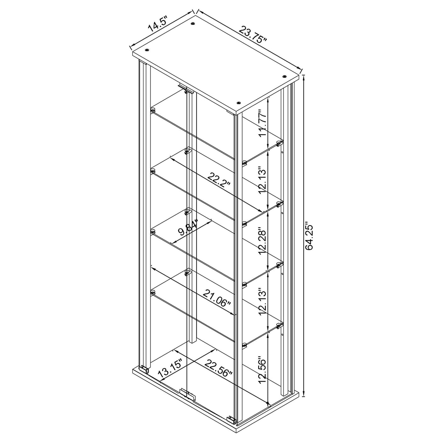 Curio Cabinet - Delphinium 5-shelf Glass Curio Cabinet Black and Clear