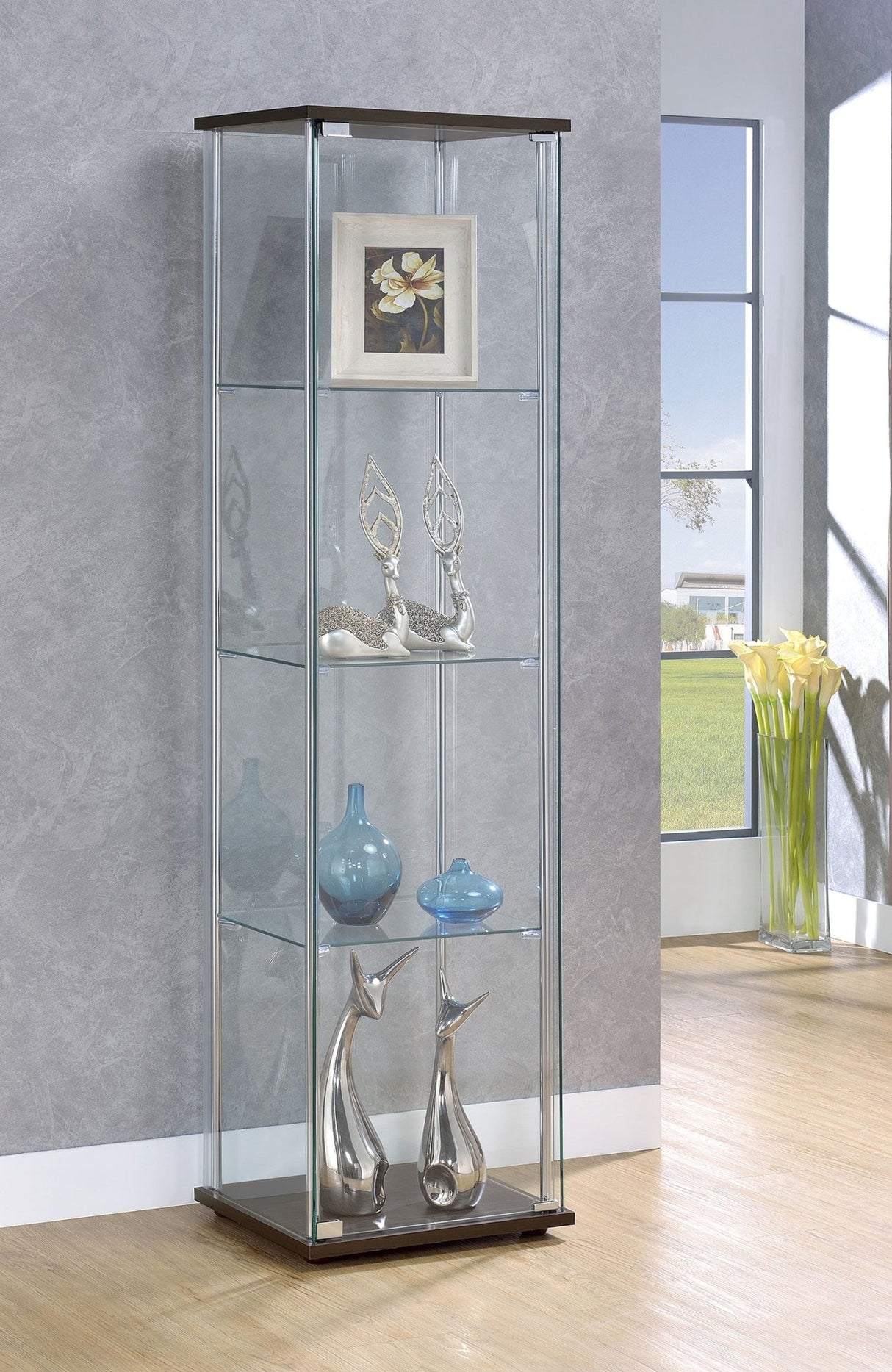 Bellatrix Rectangular 4 - shelf Curio Cabinet Cappuccino and Clear | Coaster - 950172 - Home Elegance USA - 2