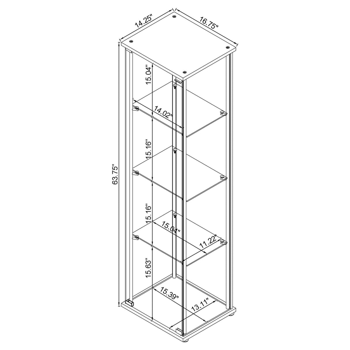 Bellatrix Rectangular 4 - shelf Curio Cabinet Cappuccino and Clear | Coaster - 950172 - Home Elegance USA - 13