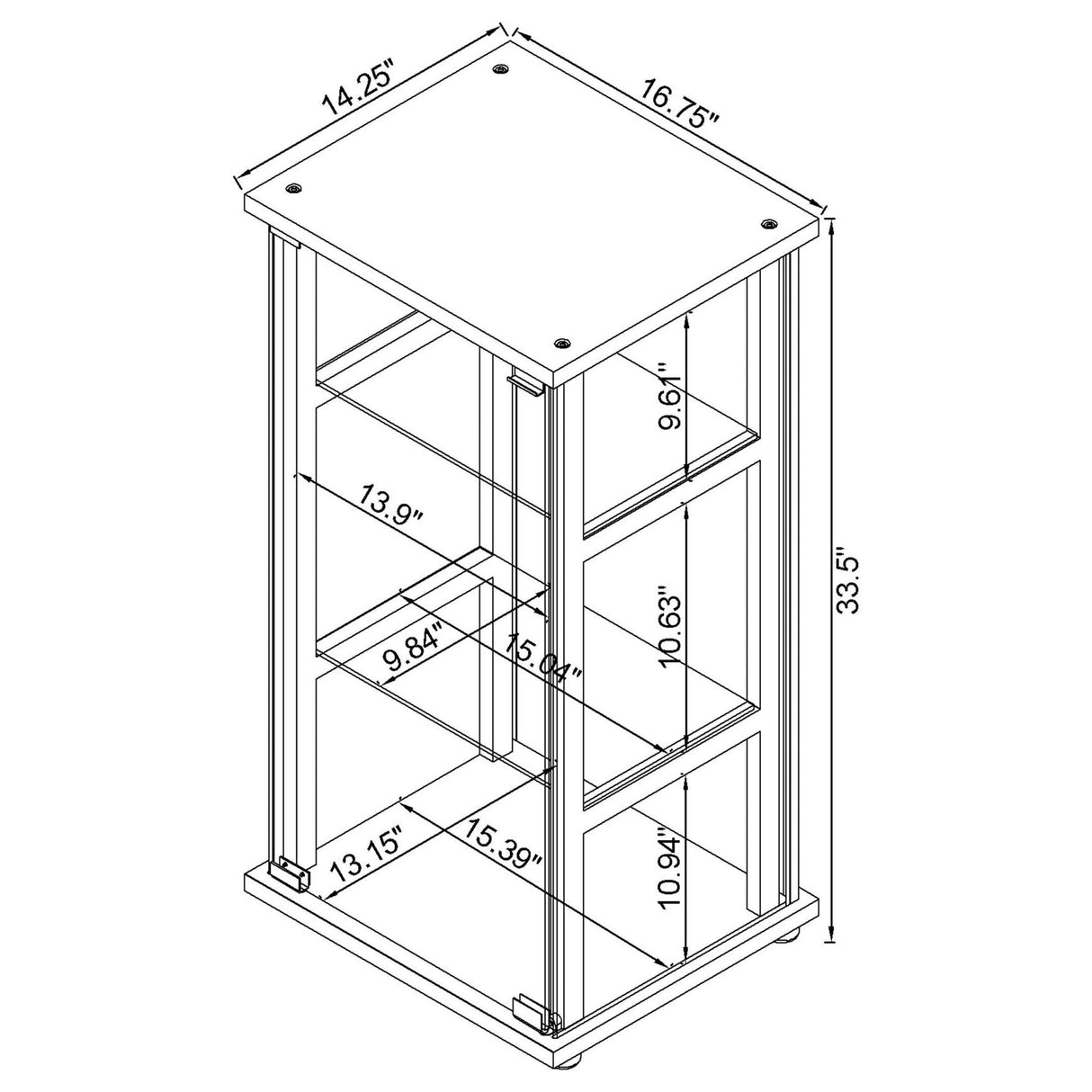 Cyclamen 3 - shelf Glass Curio Cabinet Black and Clear | Coaster - 950179 - Home Elegance USA - 11