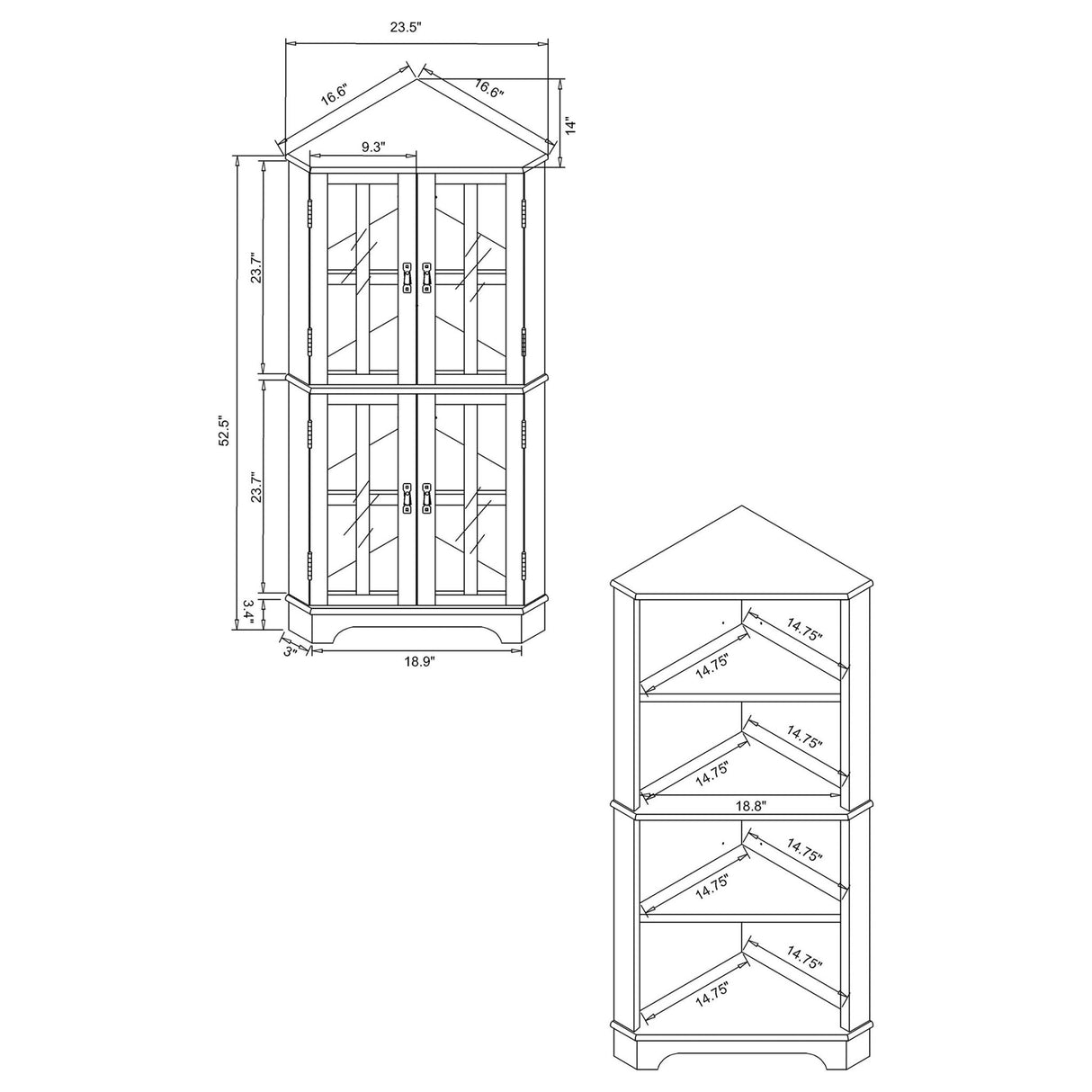 Coreosis 4 - shelf Corner Curio Cabinet Golden Brown | Coaster - 950185 - Home Elegance USA - 6