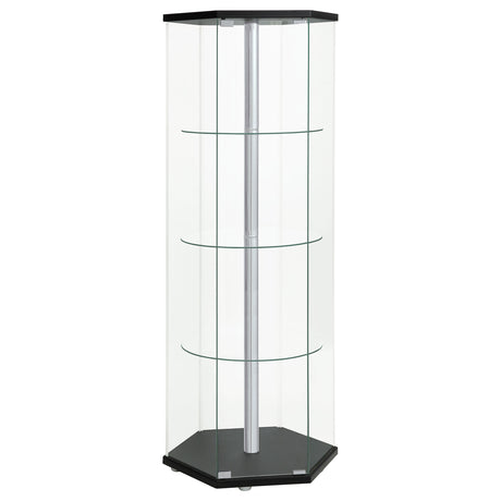 Curio Cabinet - Zahavah 4-shelf Hexagon Shaped Curio Cabinet Black and Clear