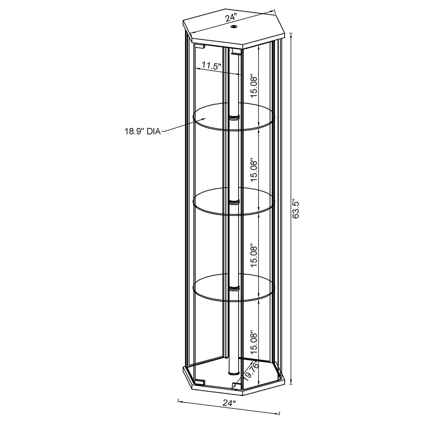 Curio Cabinet - Zahavah 4-shelf Hexagon Shaped Curio Cabinet Black and Clear