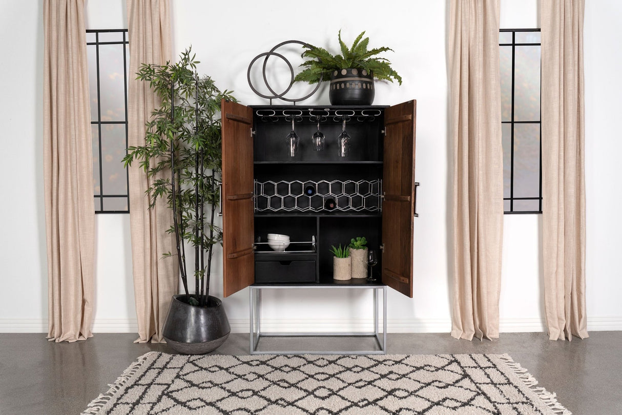 Borman 2 - door Bar Cabinet Wine Storage Walnut and Black | Coaster | Home Elegance USA