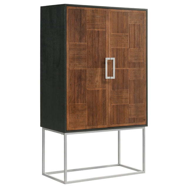 Borman 2 - door Bar Cabinet Wine Storage Walnut and Black | Coaster | Home Elegance USA