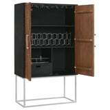 Bar Cabinet - Borman 2-door Bar Cabinet Wine Storage Walnut and Black