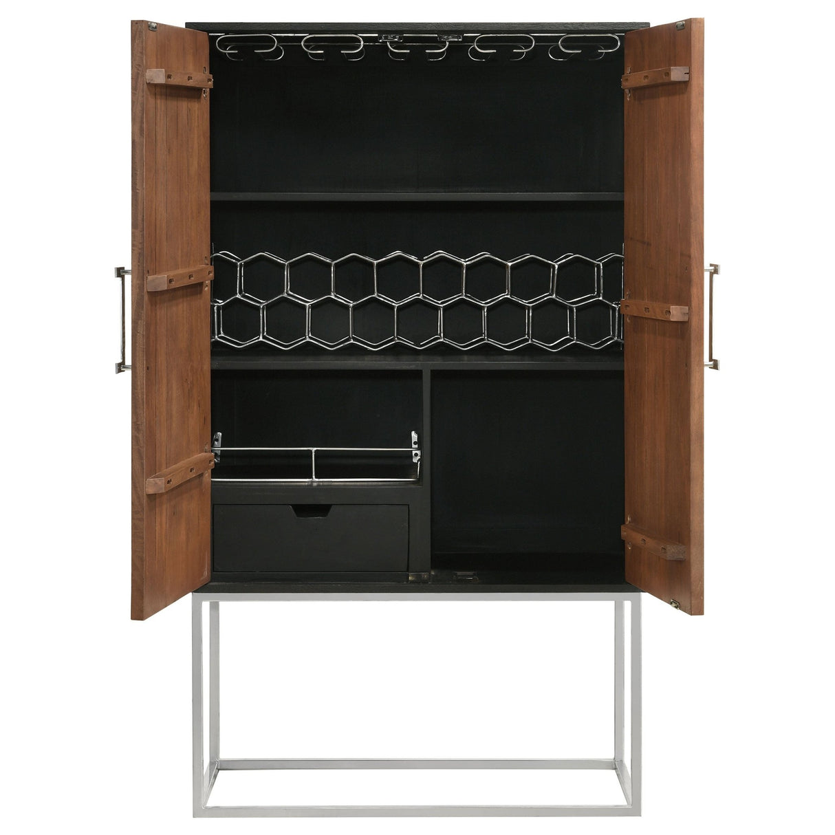 Borman 2 - door Bar Cabinet Wine Storage Walnut and Black | Coaster | Home Elegance USA