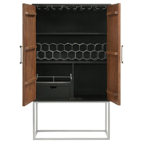 Bar Cabinet - Borman 2-door Bar Cabinet Wine Storage Walnut and Black