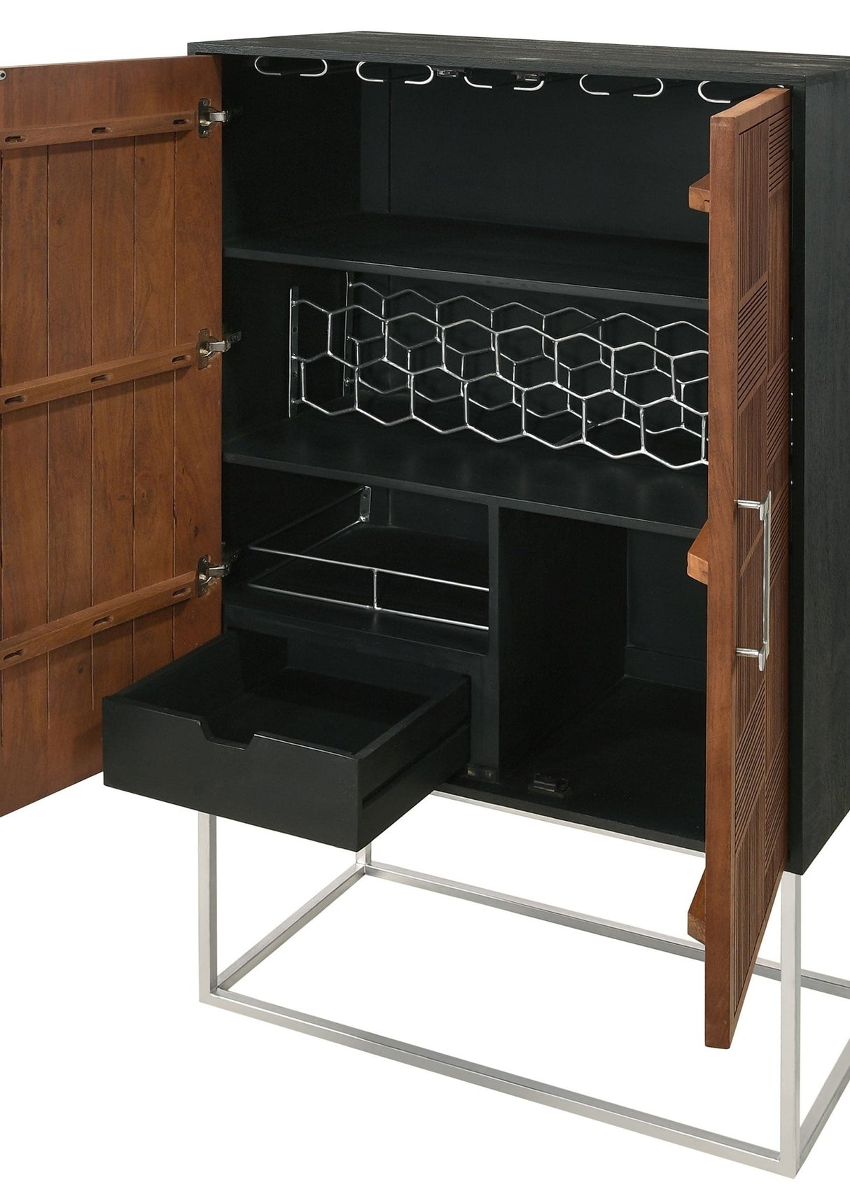 Borman 2 - door Bar Cabinet Wine Storage Walnut and Black | Coaster | Home Elegance USA