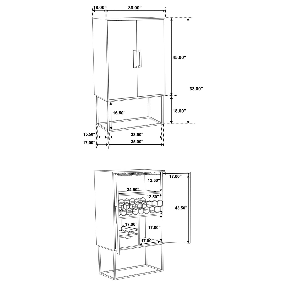 Borman 2 - door Bar Cabinet Wine Storage Walnut and Black | Coaster - 950318 - Home Elegance USA - 16