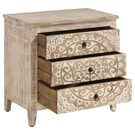 Mariska 3 - drawer Wooden Accent Cabinet White Distressed | Coaster | Home Elegance USA