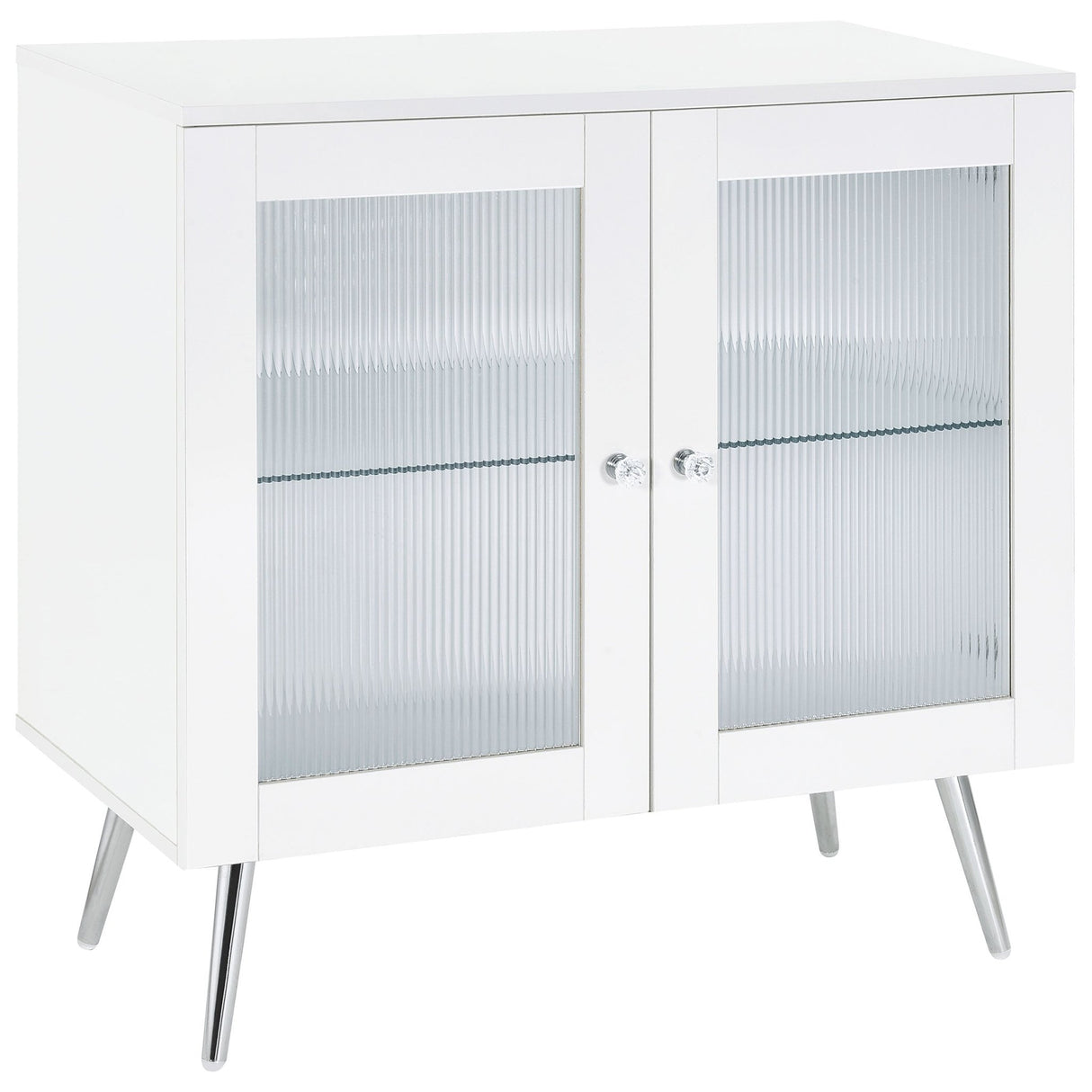 Accent Cabinet - Nieta 2-tier Accent Cabinet with Glass Shelf White High Gloss and Chrome