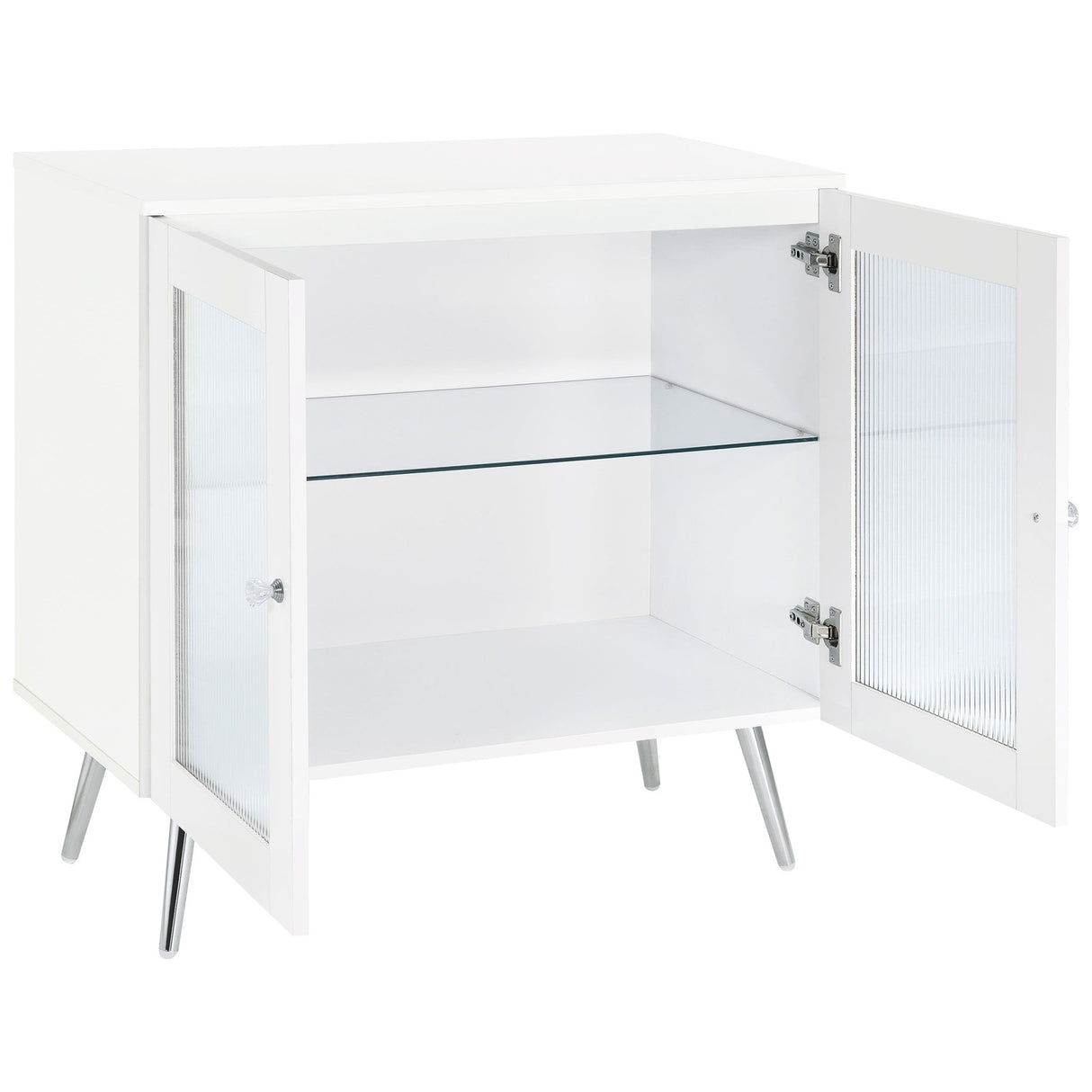 Accent Cabinet - Nieta 2-tier Accent Cabinet with Glass Shelf White High Gloss and Chrome