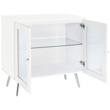 Accent Cabinet - Nieta 2-tier Accent Cabinet with Glass Shelf White High Gloss and Chrome