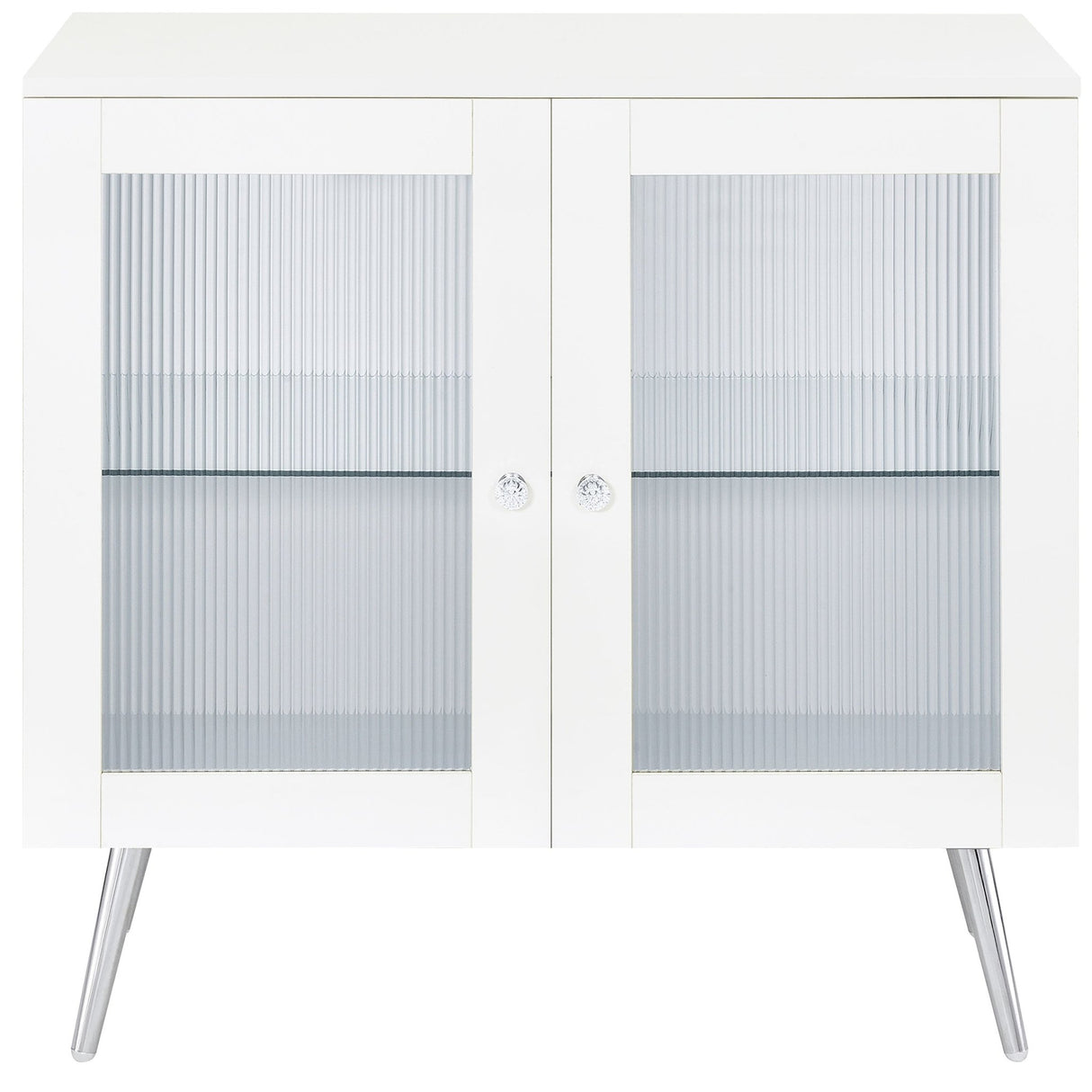 Accent Cabinet - Nieta 2-tier Accent Cabinet with Glass Shelf White High Gloss and Chrome