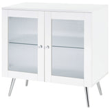 Accent Cabinet - Nieta 2-tier Accent Cabinet with Glass Shelf White High Gloss and Chrome