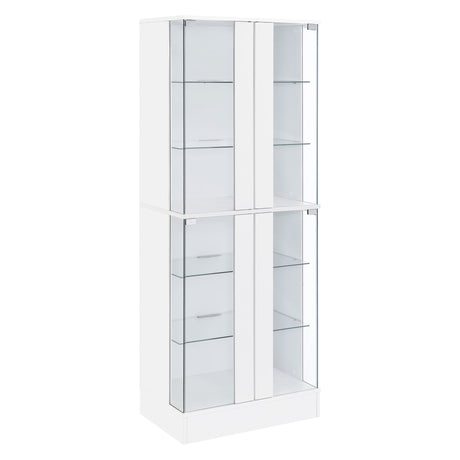 Curio Cabinet - Cabra Display Case Curio Cabinet with Glass Shelves and LED Lighting White High Gloss