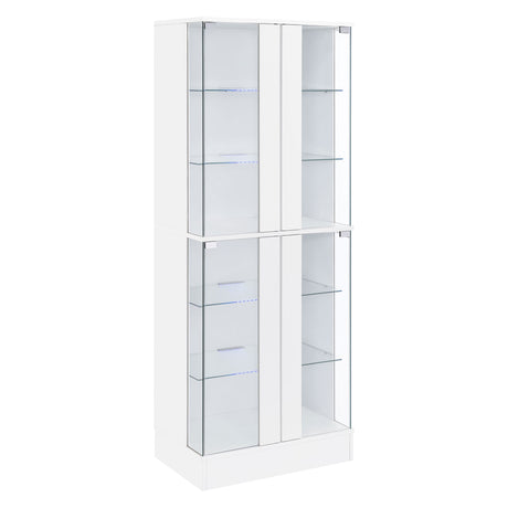 Curio Cabinet - Cabra Display Case Curio Cabinet with Glass Shelves and LED Lighting White High Gloss