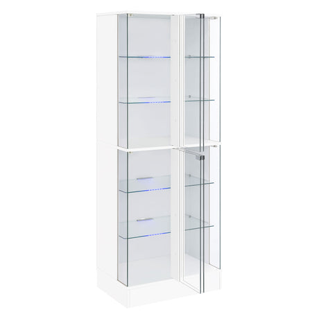 Curio Cabinet - Cabra Display Case Curio Cabinet with Glass Shelves and LED Lighting White High Gloss