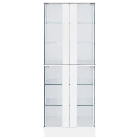 Cabra Display Case Curio Cabinet with Glass Shelves and LED Lighting White High Gloss | Coaster | Home Elegance USA
