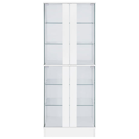 Curio Cabinet - Cabra Display Case Curio Cabinet with Glass Shelves and LED Lighting White High Gloss