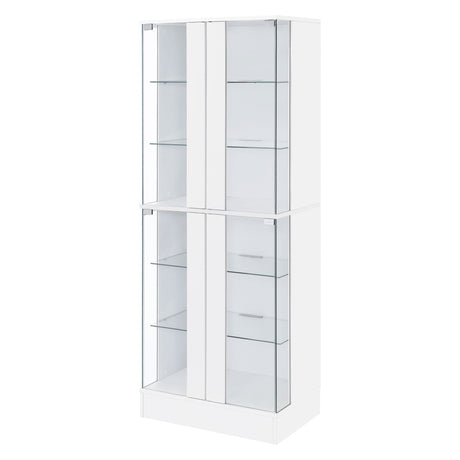 Cabra Display Case Curio Cabinet with Glass Shelves and LED Lighting White High Gloss | Coaster | Home Elegance USA