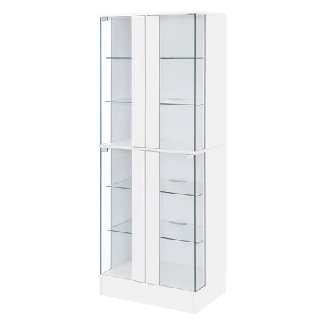 Curio Cabinet - Cabra Display Case Curio Cabinet with Glass Shelves and LED Lighting White High Gloss