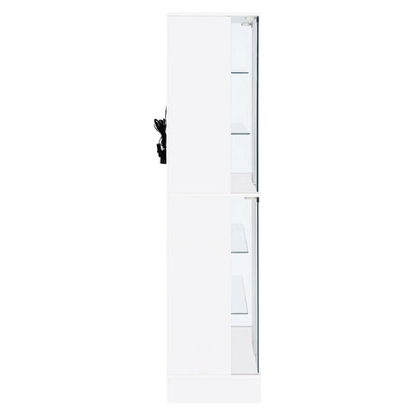 Curio Cabinet - Cabra Display Case Curio Cabinet with Glass Shelves and LED Lighting White High Gloss