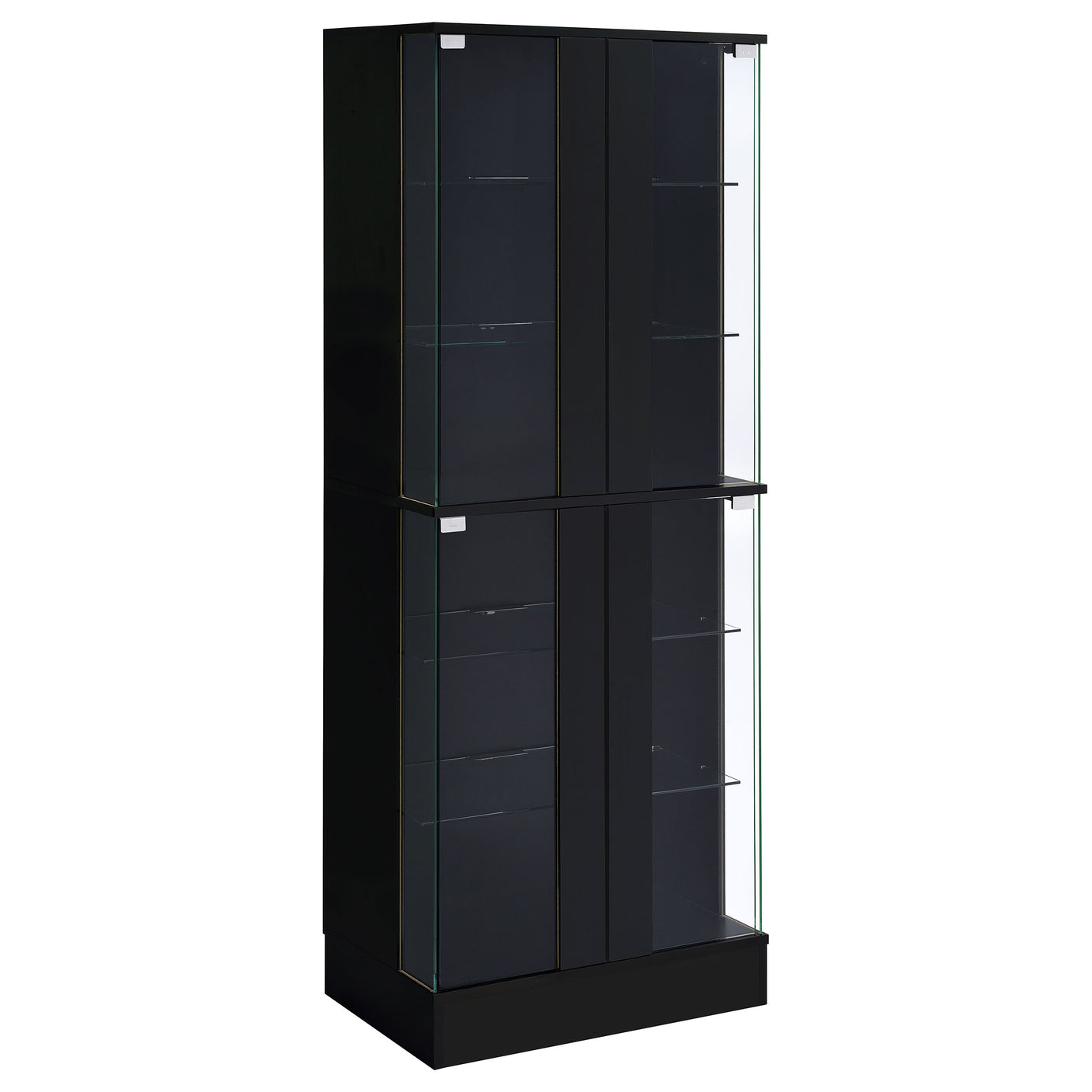 Curio Cabinet - Cabra Display Case Curio Cabinet with Glass Shelves and LED Lighting Black High Gloss