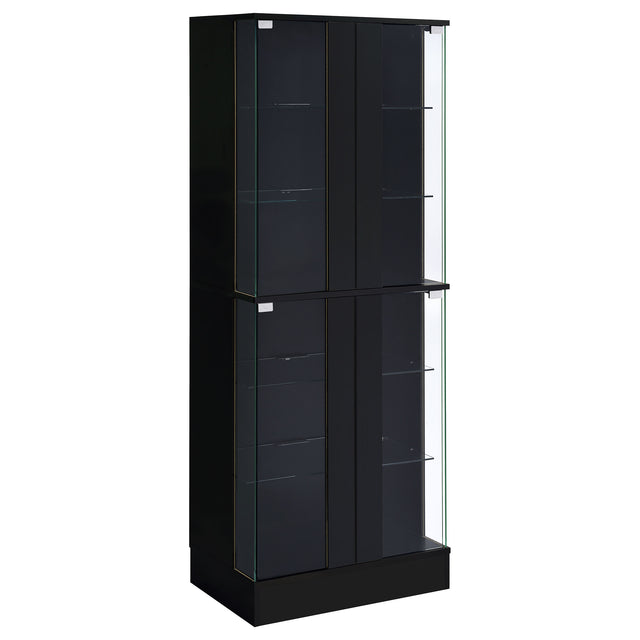 Curio Cabinet - Cabra Display Case Curio Cabinet with Glass Shelves and LED Lighting Black High Gloss