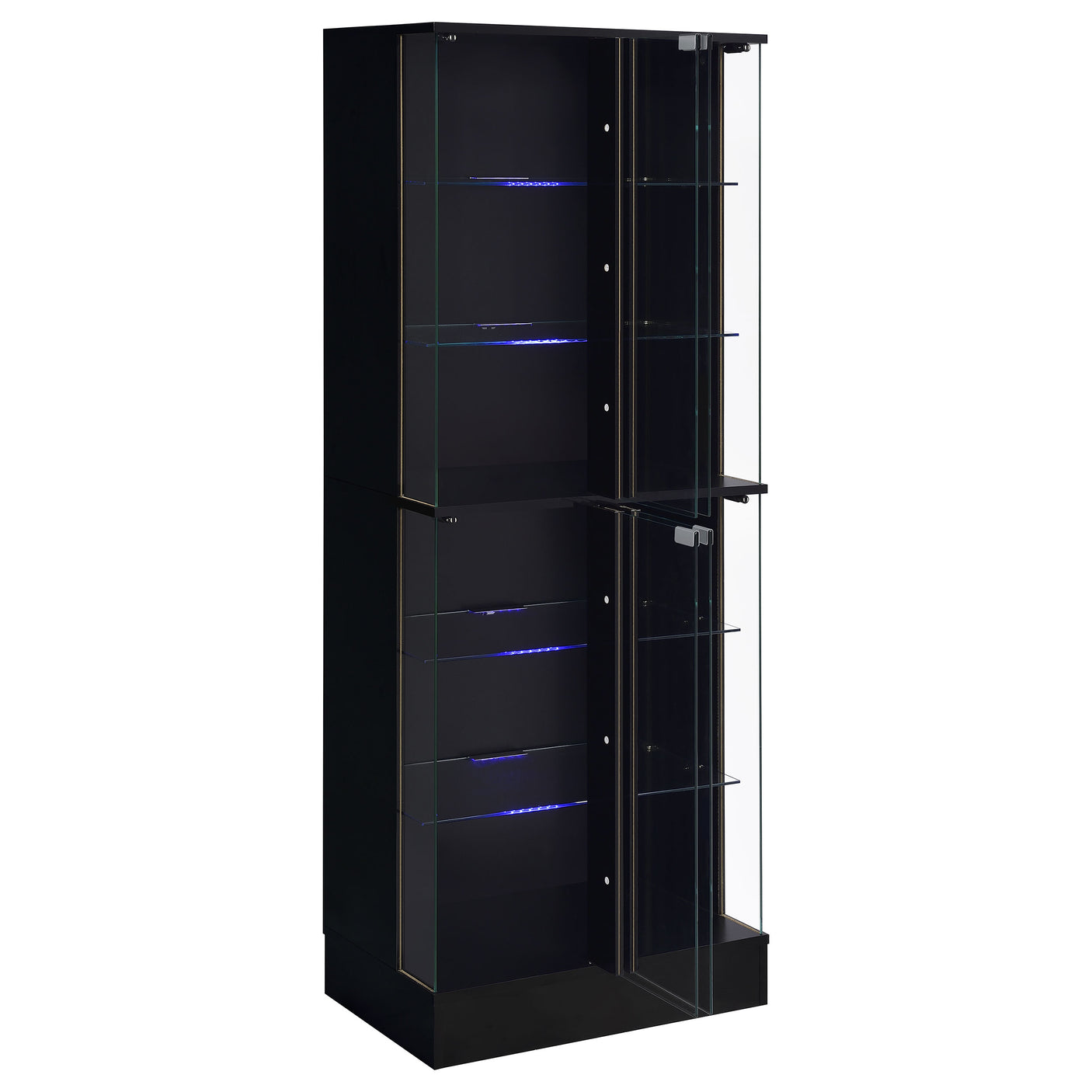 Curio Cabinet - Cabra Display Case Curio Cabinet with Glass Shelves and LED Lighting Black High Gloss