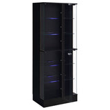 Curio Cabinet - Cabra Display Case Curio Cabinet with Glass Shelves and LED Lighting Black High Gloss