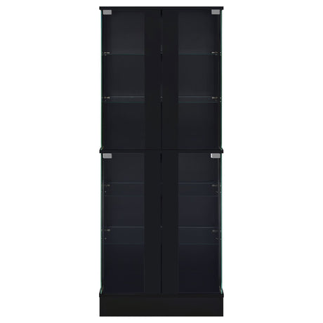 Cabra Display Case Curio Cabinet with Glass Shelves and LED Lighting Black High Gloss | Coaster | Home Elegance USA