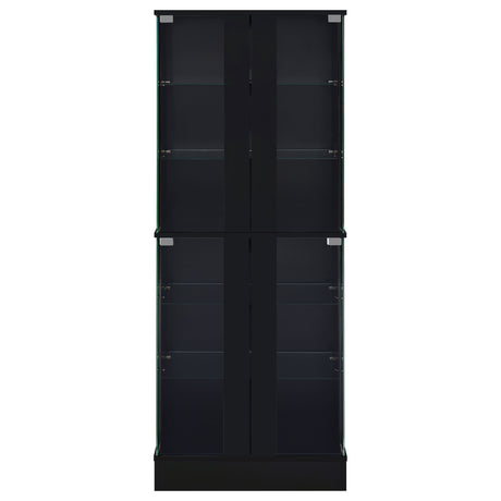 Curio Cabinet - Cabra Display Case Curio Cabinet with Glass Shelves and LED Lighting Black High Gloss