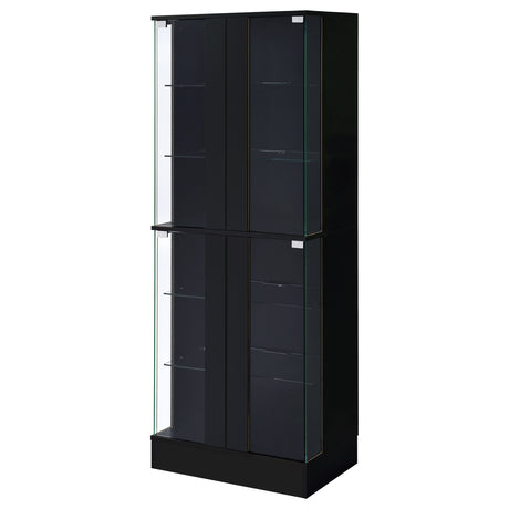 Curio Cabinet - Cabra Display Case Curio Cabinet with Glass Shelves and LED Lighting Black High Gloss