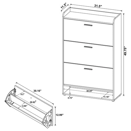 Denia 3 - tier Shoe Storage Cabinet Antique Pine and White | Coaster - 950403 - Home Elegance USA - 13