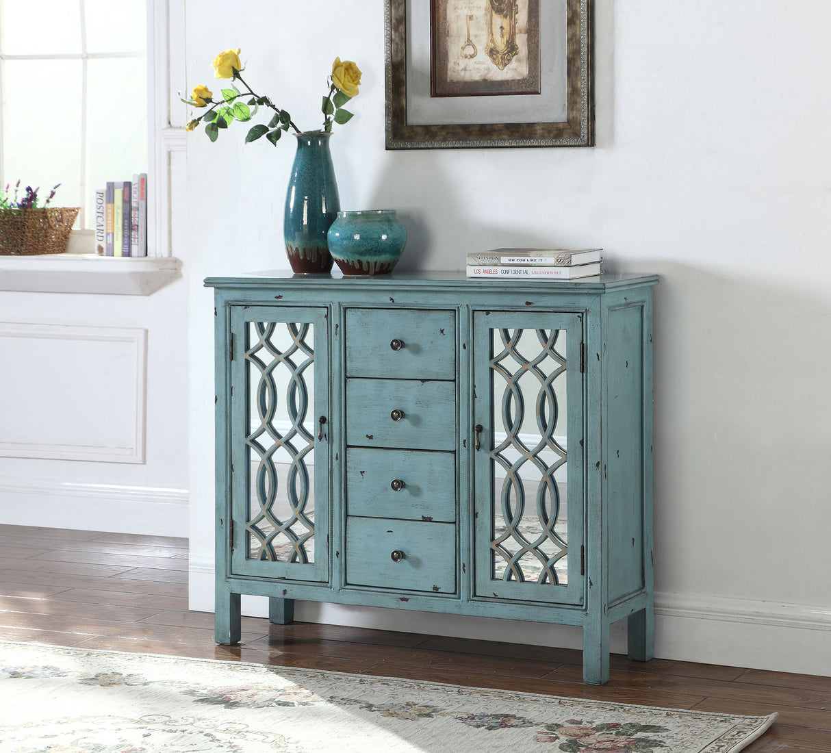 Accent Cabinet - Rue 4-drawer Accent Cabinet Antique Blue