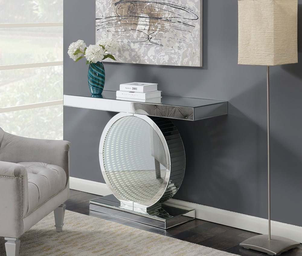 Angelonia Rectangular Console Table with Circular Base Clear Mirror | Coaster - 951051 - Home Elegance USA - 2