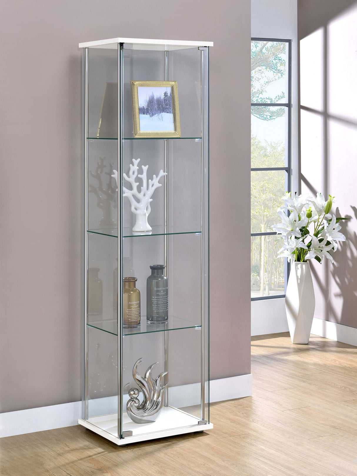 Bellatrix Rectangular 4 - shelf Curio Cabinet White and Clear | Coaster - 951072 - Home Elegance USA - 2