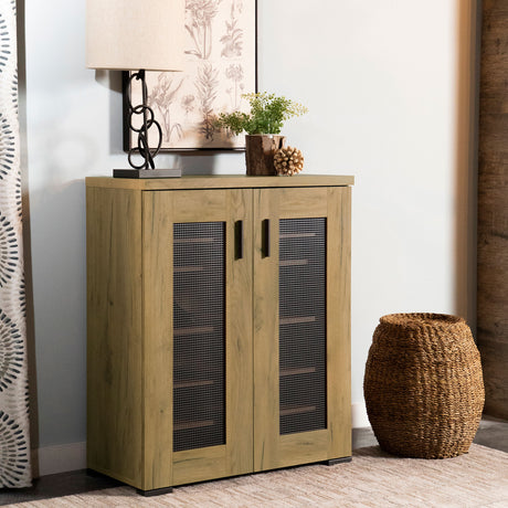 Shoe Cabinet - Bristol Metal Mesh Door Accent Cabinet Golden Oak