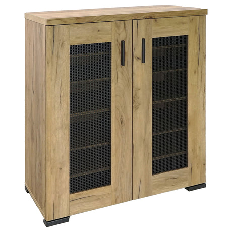 Shoe Cabinet - Bristol Metal Mesh Door Accent Cabinet Golden Oak