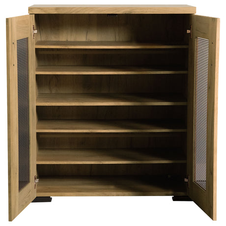 Shoe Cabinet - Bristol Metal Mesh Door Accent Cabinet Golden Oak