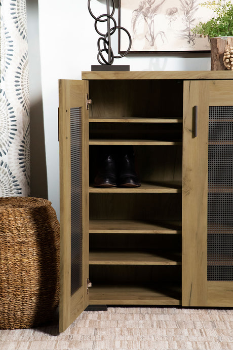 Shoe Cabinet - Bristol Metal Mesh Door Accent Cabinet Golden Oak