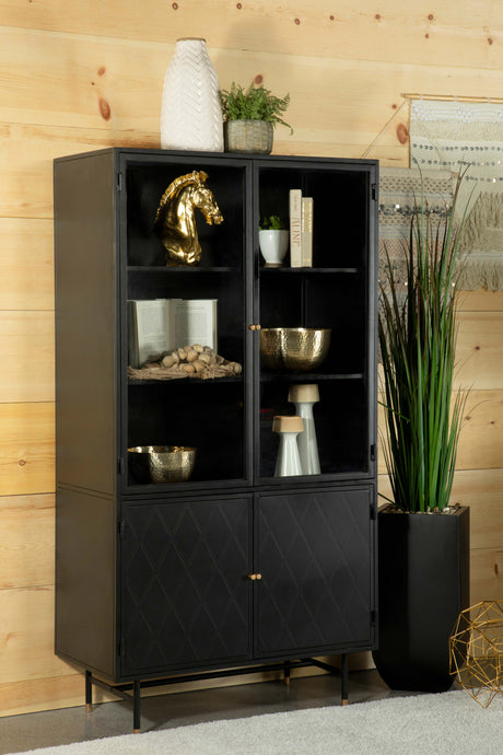 Tall Accent Cabinet - Santiago Rectangular 4-door Cabinet Matte Black