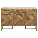 Accent Cabinet - Keaton 3-door Accent Cabinet with Marble Top Natural and Antique Gold