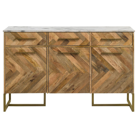 Keaton 3 - door Accent Cabinet with Marble Top Natural and Antique Gold | Coaster | Home Elegance USA