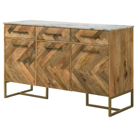 Keaton 3 - door Accent Cabinet with Marble Top Natural and Antique Gold | Coaster | Home Elegance USA